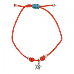 Pulsera Con Estrella De Mar Esmaltada En Turquesa Y Cordón Naranja