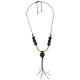 Collar con cuentas de madera negras y barra metálica dorada