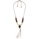 Collar con cuentas de madera marrones y barra metálica dorada