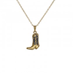 Collar de Oro con Colgante de Bota Vaquera Esmaltada en Negro