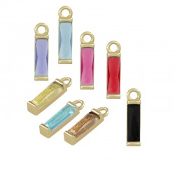 Colgante de Metal Laton Rectangular con Cristal 9x13mm