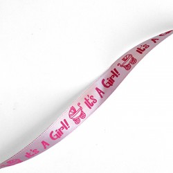Ribbon Polyester "It's a girl" 15mm (~10yards/spool)