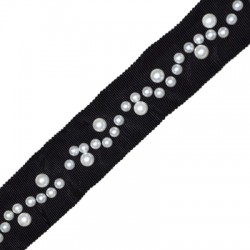 Polyester Ribbon w/ Pearls 40mm (~2yards/pack)