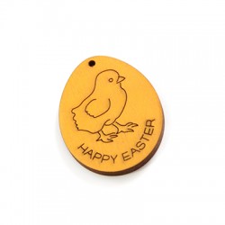 Wooden Pendant Egg "HAPPY EASTER" Engraving Chicken 54x42mm