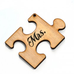Wooden Pendant Puzzle Piece "Mrs" 69x52mm