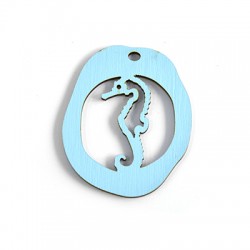 Wooden Round Pendant Seahorse 58x48mm