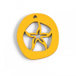 Wooden Round Pendant Starfish 50x44mm