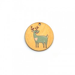 Wooden Pendant Round Deer 35mm