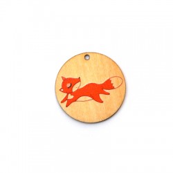 Wooden Pendant Round Fox 35mm