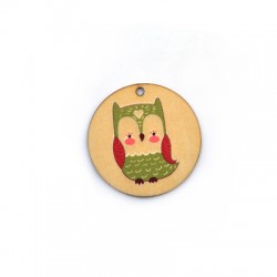 Wooden Pendant Round Owl 35mm