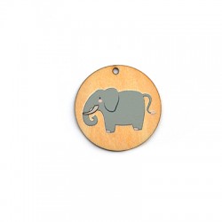 Wooden Pendant Round Elephant 35mm
