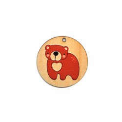 Wooden Pendant Round Bear 35mm