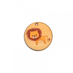 Wooden Pendant Round Lion 35mm