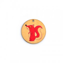 Wooden Pendant Round Squirrel 35mm