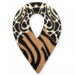 Colgante de Madera Pintado Gota Animal Print 47x69mm