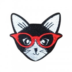 Gato con Gafas de Tela Termoadhesivo 61x60mm