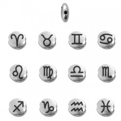 Cuenta de Zamak 12 Signos Zodiacales 7.6mm/3.3mm (Ø1.1mm)