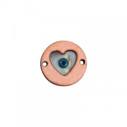 Conector de Madera y Plexiacrílico Redondo con Corazón y Ojo de Suerte 20mm