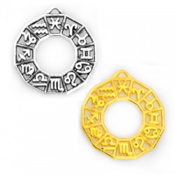 Colgante de Metal Zamak Circulo con Signos de Zodiaco 32mm