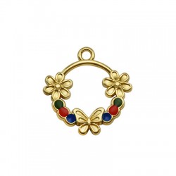 Colgante de Metal Zamak Redondo Flores Esmaltado 22x19mm