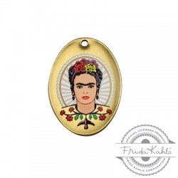 Colgante de Metal Latón Ovalado con Frida Kahlo 21x19mm