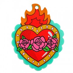 Colgante de Metacrilato Corazón Sagrado con Rosas 37x48mm