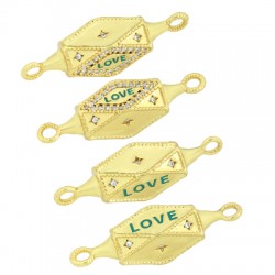 Conector de Metal Laton Hexagonal con"LOVE " con Circon 7X29mm