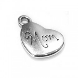 Colgante de Metal Zamak Corazón "Mom" 14mm