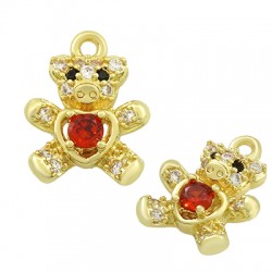 Colgante de Metal Latón Oso y Corazón con Circonitas 11x9mm