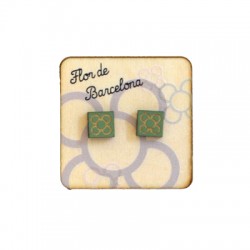 Base de Madera (50x50mm) con Pendientes Flor de Barcelona (Panot) con Pin (12x12mm)