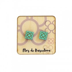 Base de Madera (50x50mm) con Pendientes Flor de Barcelona (Panot) con Pin (12x12mm)