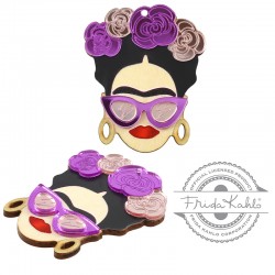 Colgante de Metacrilato y Madera Frida Kahlo con Gafas 45x54mm