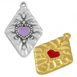 Colgante de Metal Zamak Rombo con Corazón Esmaltado 20x28mm