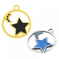 Colgante de Metal Zamak Redondo Luna Estrella Esmaltado 20mm