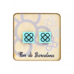 Base de Madera (50x50mm) con Pendientes de Metacrilato con Flor de Barcelona (Panot) con Pin (12x12m