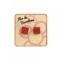 Base de Madera (50x50mm) con Pendientes Flor de Barcelona (Panot) con Pin (12x12mm)