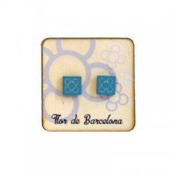 Base de Madera (50x50mm) con Pendientes Flor de Barcelona (Panot) con Pin (12x12mm)