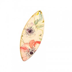 Colgante de Madera Oval Floral 25x65mm