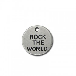 Colgante de Metal Zamak "Redondo Rock the World" 21.5mm