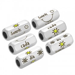 Entrepieza de Metal Laton Tubo Hexagonal "SONRIE CADA DIA" 8x19mm (Ø5mm)